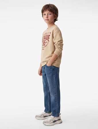 Şardonlu Bisiklet Yaka Uzun Kollu Baskılı Sweatshirt
