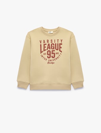 Şardonlu Bisiklet Yaka Uzun Kollu Baskılı Sweatshirt