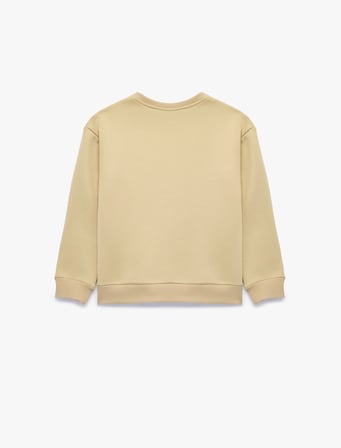 Şardonlu Bisiklet Yaka Uzun Kollu Baskılı Sweatshirt