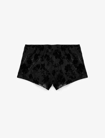 Beli Lastikli Rahat Kesim Tüllü Çiçek Desenli Mini Şort Pijama Altı