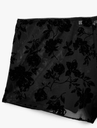 Beli Lastikli Rahat Kesim Tüllü Çiçek Desenli Mini Şort Pijama Altı