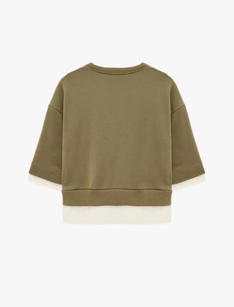 Renk Bloklu Regular Fit Bisiklet Yaka 3/4 Kol Basic Sweatshirt