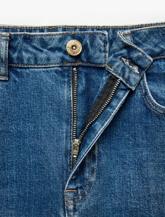 Kemerli Cepli Normal Bel Pamuklu Kısa Geniş Paça Denim Pantolon - Crop Wide Leg Jeans