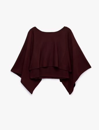 Triko Panço Pelerin Kazak Kayık Yaka 3/4 Yarasa Kol Crop