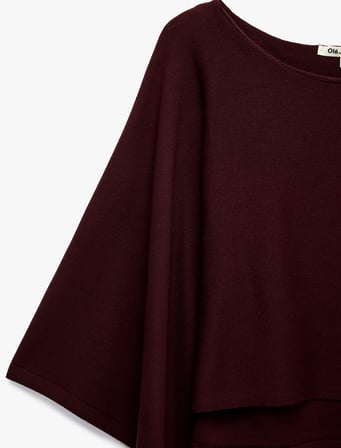 Triko Panço Pelerin Kazak Kayık Yaka 3/4 Yarasa Kol Crop