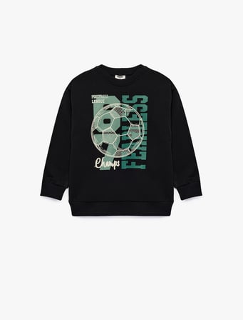 Futbol Temalı Baskılı Şardonlu Bisiklet Yaka Uzun Kollu Sweatshirt