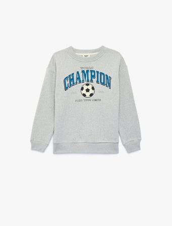 Uzun Kollu Bisiklet Yaka Şardonlu Baskılı Sweatshirt