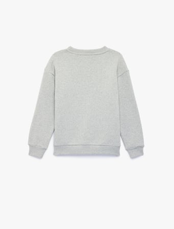 Uzun Kollu Bisiklet Yaka Şardonlu Baskılı Sweatshirt