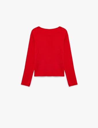 Pamuklu Slim Fit Bisiklet Yaka Uzun Kollu Düğmeli Ribanalı Tişört