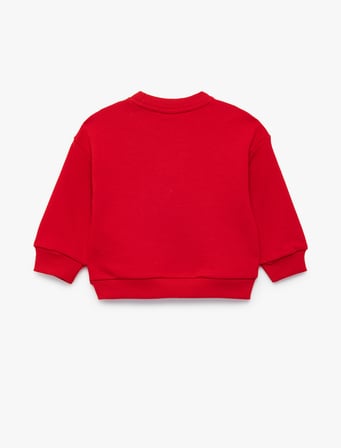 Pamuklu Bisiklet Yaka Uzun Kollu Fiyonk Baskılı Sweatshirt