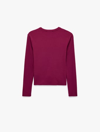 Slim Fit Kaşkorse Pamuk Karışımlı Bisiklet Yaka Uzun Kollu Basic Tişört