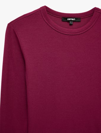 Slim Fit Kaşkorse Pamuk Karışımlı Bisiklet Yaka Uzun Kollu Basic Tişört