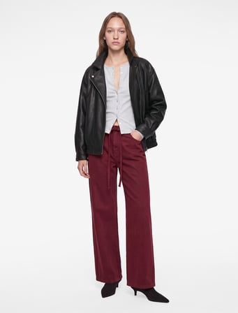 Pamuklu Bol Kalıp Çıtçıt Düğmeli Beli Bağcıklı Denim Pantolon  - Loose Fit Jeans