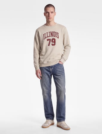 Üç İplik Şardonlu Uzun Kollu Bisiklet Yaka Baskılı Sweatshirt
