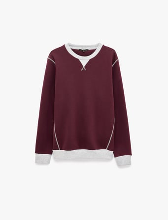 Şardonlu Renk Kontrastlı Dikiş Detaylı Bisiklet Yaka Sweatshirt