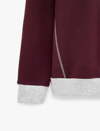 Şardonlu Renk Kontrastlı Dikiş Detaylı Bisiklet Yaka Sweatshirt