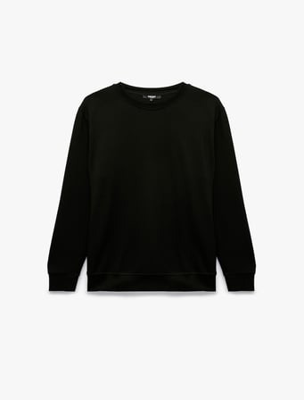 Uzun Kollu Viskon Karışımlı Scuba Kumaş Bisiklet Yaka Basic Sweatshirt