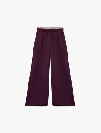 Beli Lastikli Cepli Viskon Karışımlı Geniş Paça Pantolon