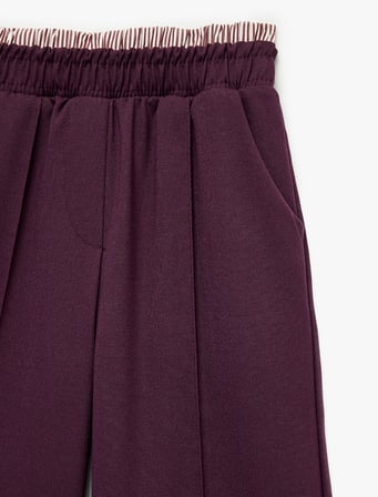 Beli Lastikli Cepli Viskon Karışımlı Geniş Paça Pantolon