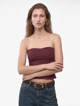 Nervürlü Slim Fit Peplum Straplez Korse