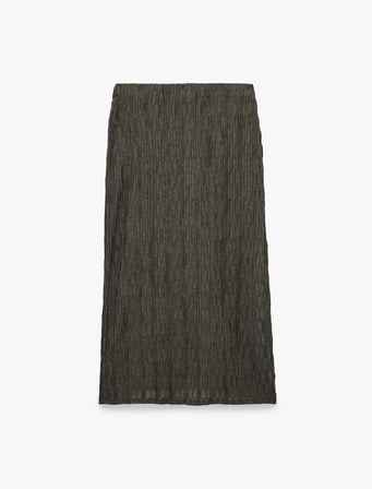 Slim Fit Yırtmaçlı Bürümcük Kumaş Dokulu Midi Kalem Etek