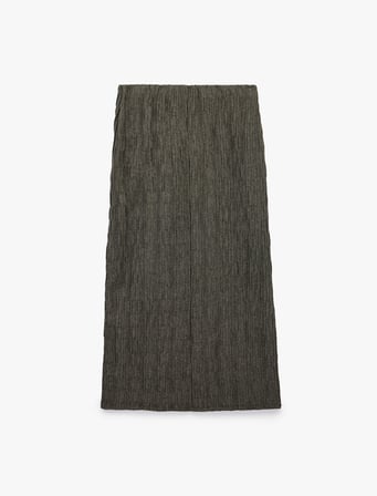 Slim Fit Yırtmaçlı Bürümcük Kumaş Dokulu Midi Kalem Etek