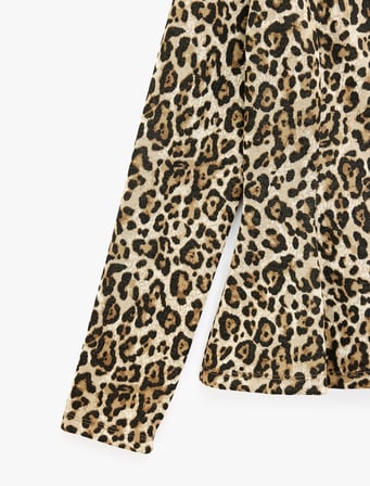 Slim Bisiklet Yaka Uzun Kollu Leopar Desenli Peplum Hırka