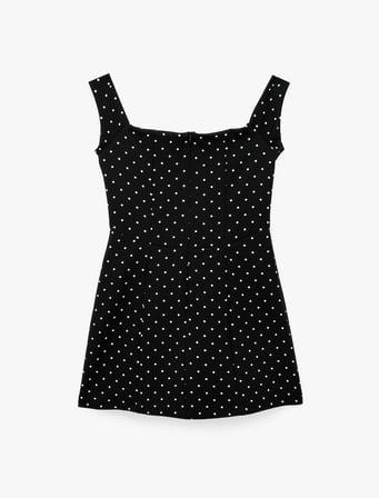 Slim Fit Puantiyeli Krep Kumaş Kare Yaka Kolsuz Mini Abiye Elbise