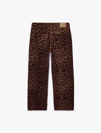 Pamuklu Cepli Düğmeli Düz Paça Normal Bel Leopar Pantolon - Straight Jeans