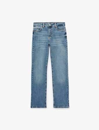 Normal Bel Düz Paça Cepli Pamuklu Denim Pantolon - Slim Straight Fit Jeans