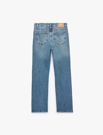 Normal Bel Düz Paça Cepli Pamuklu Denim Pantolon - Slim Straight Fit Jeans