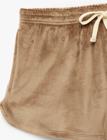 Rahat Kesim Beli Bağcıklı Cepli Mini Şort Pijama Altı