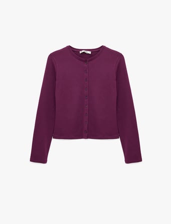 Pamuklu Slim Fit Bisiklet Yaka Uzun Kollu Düğmeli Hırka