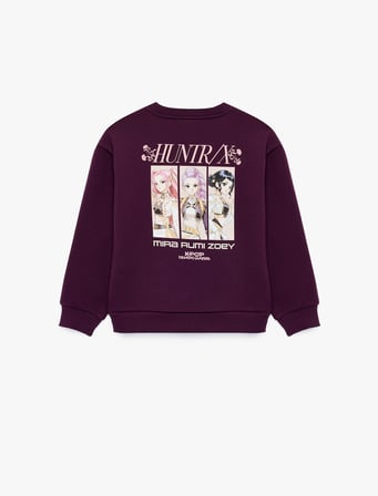 KPop Demon Hunters Baskılı Şardonlu Bisiklet Yaka Uzun Kollu Lisanslı Sweatshirt