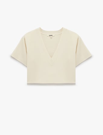 Boxy Fit Kısa Kollu V Yaka Crop Triko Kazak