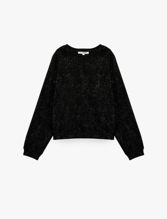 Simli Şardonlu Rahat Kalıp Reglan Kollu Bisiklet Yaka Sweatshirt