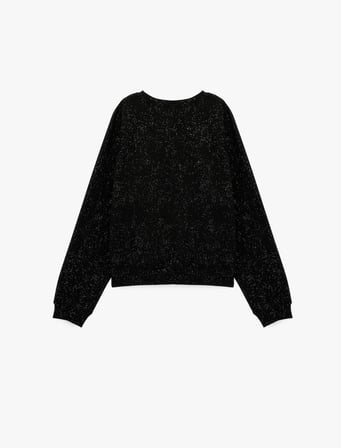 Simli Şardonlu Rahat Kalıp Reglan Kollu Bisiklet Yaka Sweatshirt