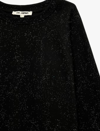 Simli Şardonlu Rahat Kalıp Reglan Kollu Bisiklet Yaka Sweatshirt