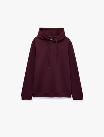 Uzun Kollu Üç İplik Şardonlu Pamuklu Kapşonlu Spor Sweatshirt