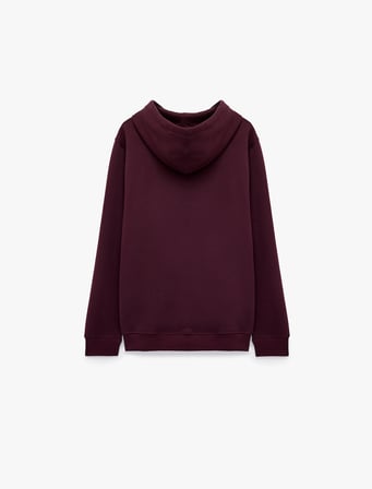 Uzun Kollu Üç İplik Şardonlu Pamuklu Kapşonlu Spor Sweatshirt