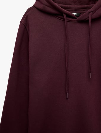 Uzun Kollu Üç İplik Şardonlu Pamuklu Kapşonlu Spor Sweatshirt