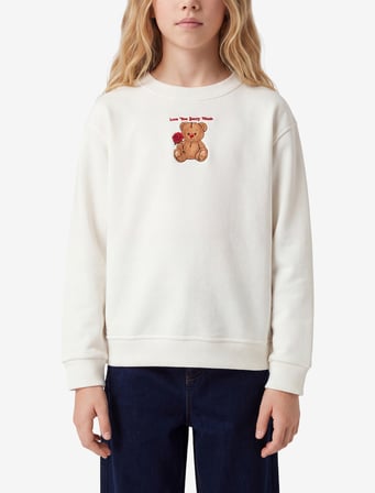 Köpek Nakışlı Bisiklet Yaka Uzun Kollu Sweatshirt