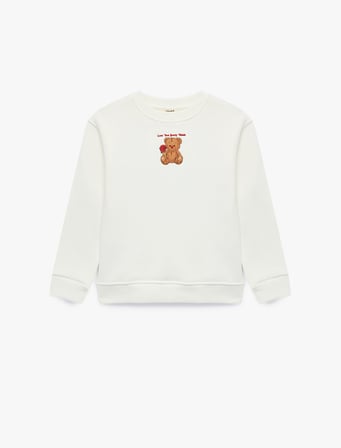Köpek Nakışlı Bisiklet Yaka Uzun Kollu Sweatshirt