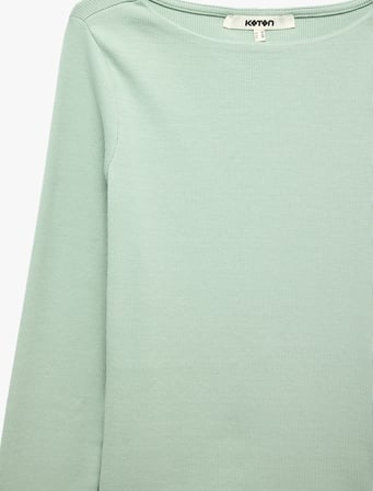Slim Fit Pamuklu Kayık Yaka Uzun Kollu Basic Bluz