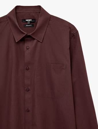 Pamuklu Regular Fit Cepli Klasik Yaka Uzun Kollu Poplin Gömlek