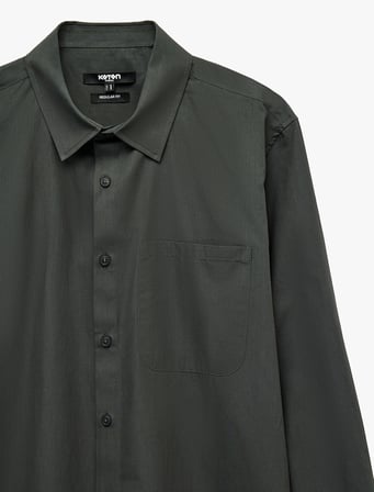 Pamuklu Regular Fit Cepli Klasik Yaka Uzun Kollu Poplin Gömlek