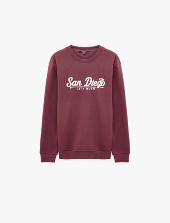Uzun Kollu Üç İplik Şardonlu Nakışlı Bisiklet Yaka Sweatshirt