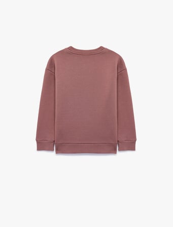 Şardonlu Bisiklet Yaka Uzun Kollu Baskılı Oversize Sweatshirt
