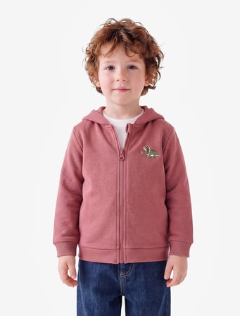 Uzun Kollu Baskılı Cepli Şardonlu Fermuarlı Kapşonlu Sweatshirt