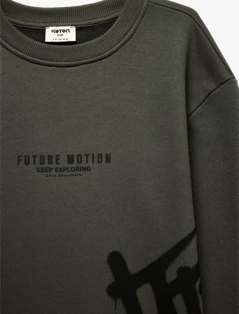 Baskılı Şardonlu Bisiklet Yaka Uzun Kollu Sweatshirt